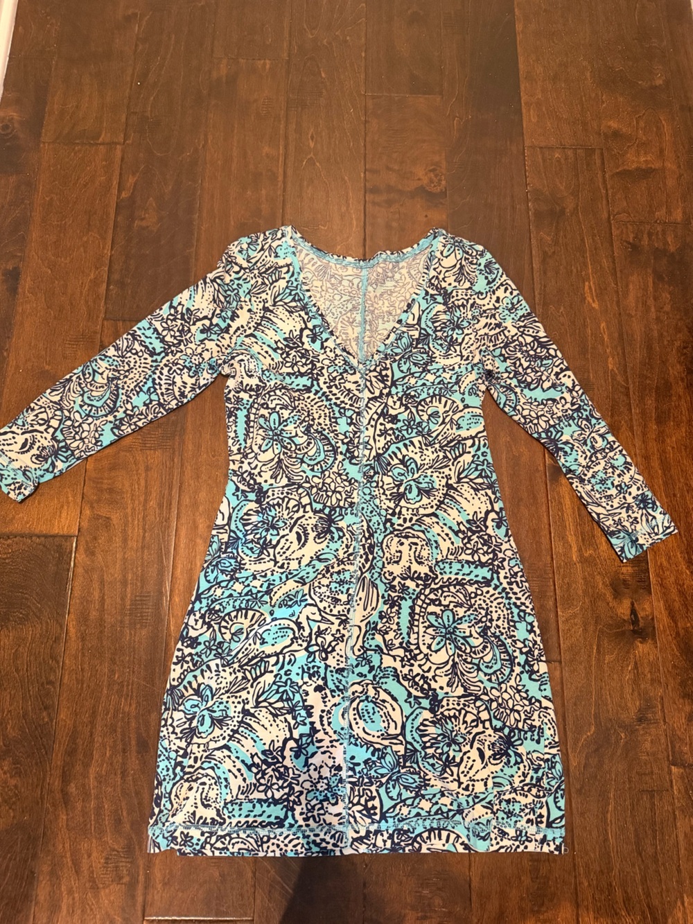 Lilly Pulitzer Blue, Navy & White Paisley Print Long-Sleeve Dress